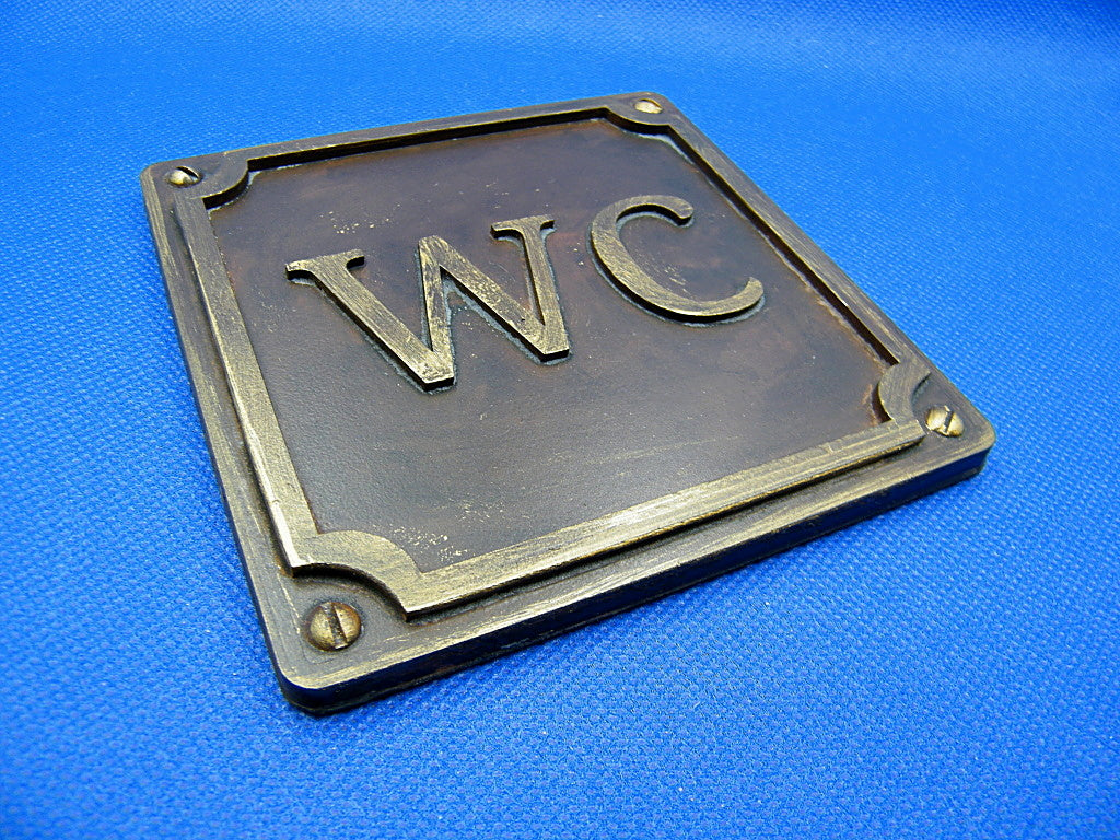 Antique stile , rusted brass with screws stile - WC - toilet sign - resin replica