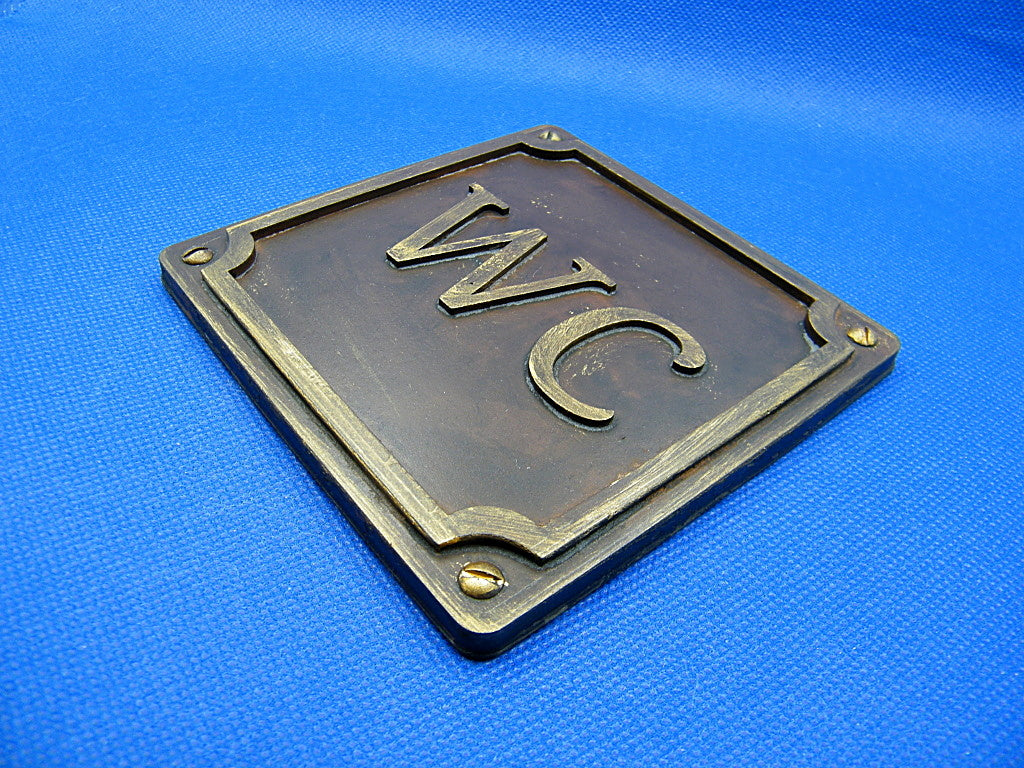 Antique stile , rusted brass with screws stile - WC - toilet sign - resin replica