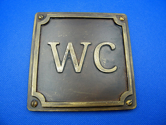 Antique stile , rusted brass with screws stile - WC - toilet sign - resin replica