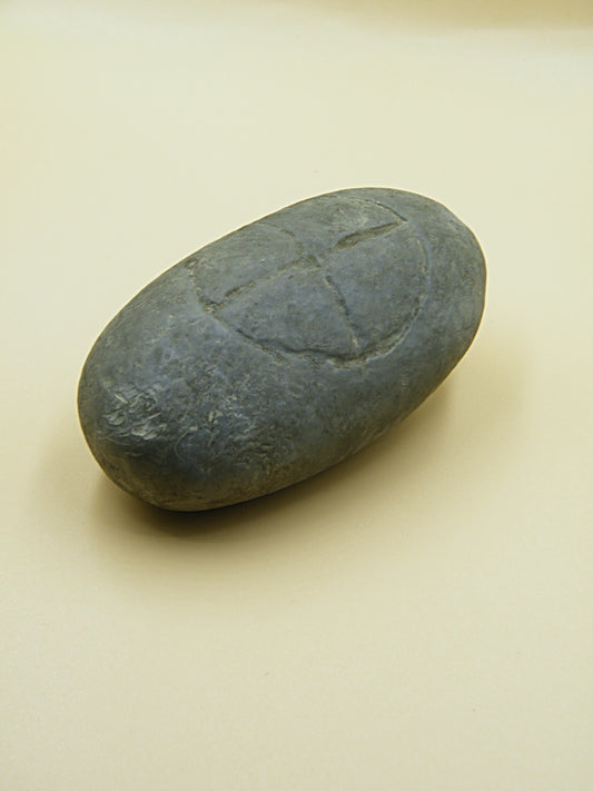 Cross-Inscribed Pebble - antique artifact - natural size - resin replica