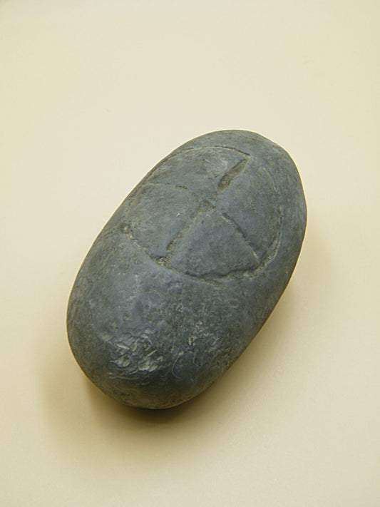 Cross-Inscribed Pebble - antique artifact - natural size - resin replica